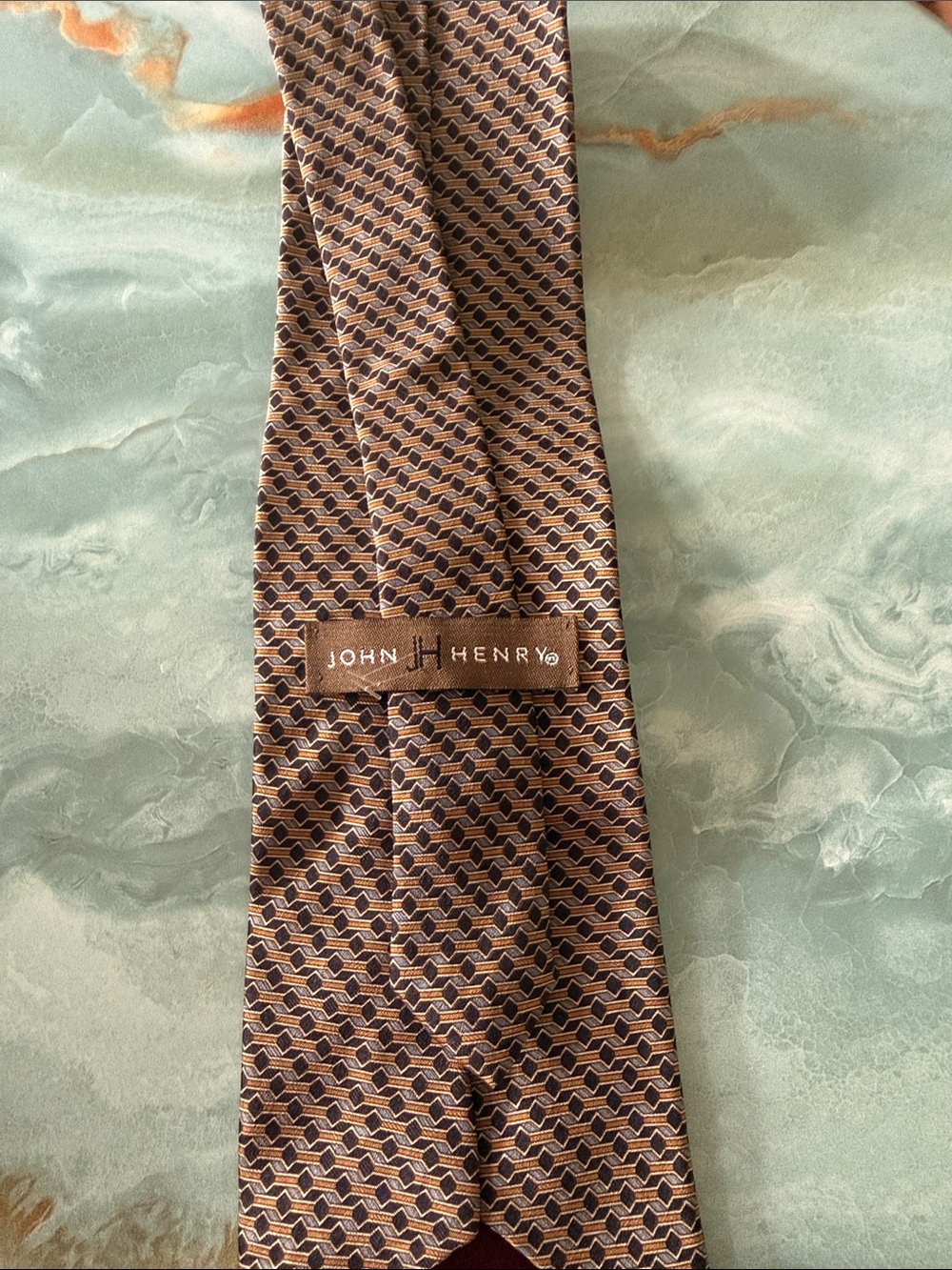 John Henry Brown Geometric Silk Tie
